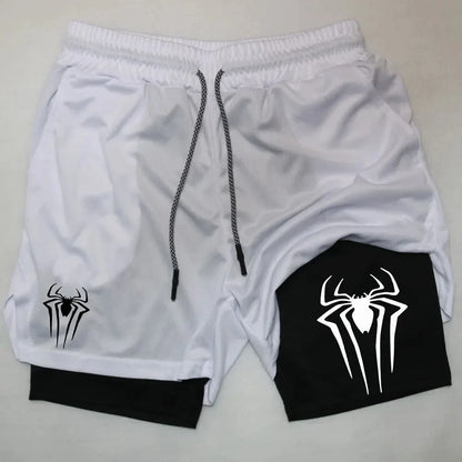 Y2K Performance Shorts Men – Spider Printed, Gym Casual Sports, Compression Shorts, Workout, Running, Mesh 2-in-1 Sport Shorts