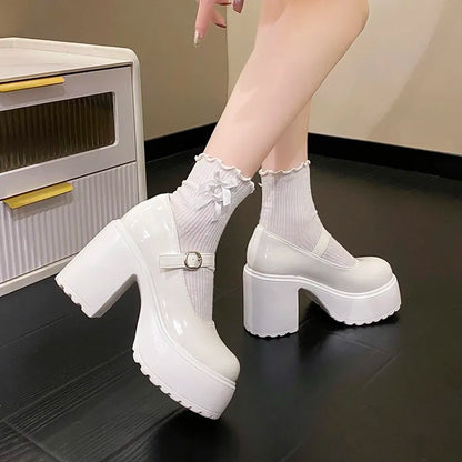 Super High Heels Mary Jane Shoes for Women – Goth Chunky Platform Pumps, Plus Size, Ankle Buckle, Party Lolita Shoes