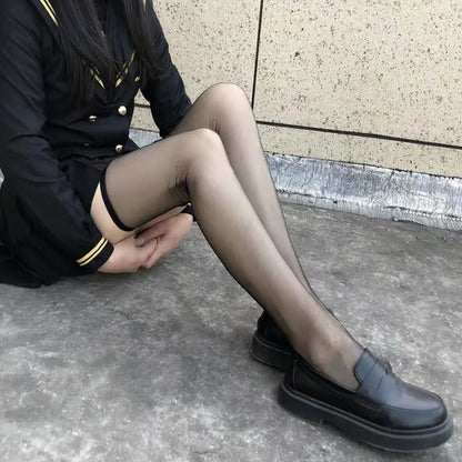 Summer Ultrathin Women's Silk Socks – Black, translucent, and stylish, with a medium calf sleeve