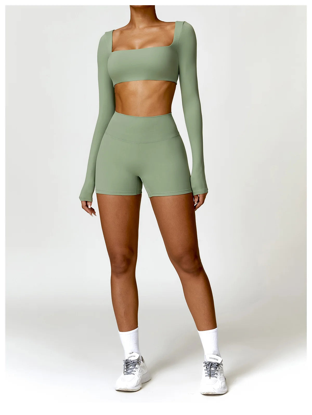 Sportswear Set – Long-Sleeve Top & High-Waisted Shorts or Leggings