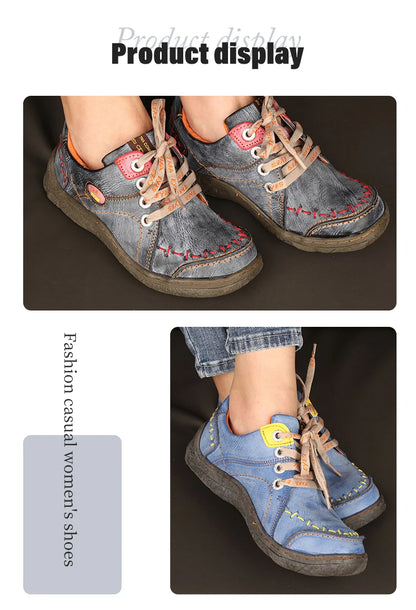 Hand-Stitched Leather Sneakers – Lightweight Flat Design Shoes for Women
