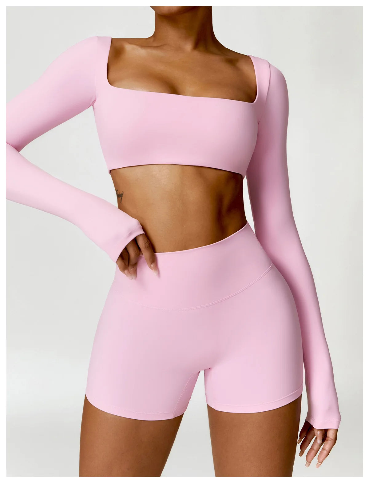 Sportswear Set – Long-Sleeve Top & High-Waisted Shorts or Leggings