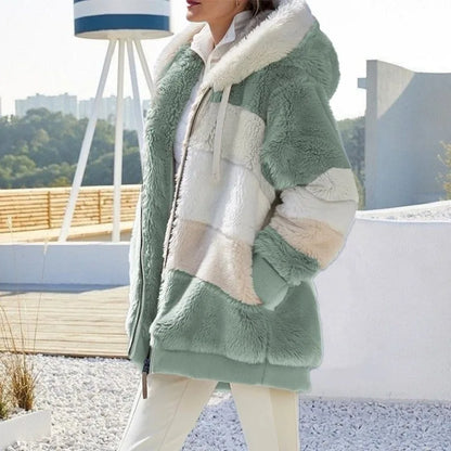 Oversized Hooded Jacket for Women – Warm Plush, Pockets, Loose Streetwear Outerwear for Autumn & Winter