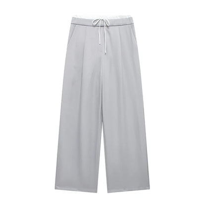 Women Fashion Straight Pants – Solid Color, Lace-Up, Side Zipper, Vintage Style, High Elastic Waist, Chic Lady Trousers
