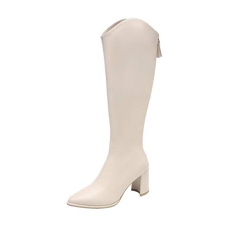 Zipper Boots with Thick High Heels – Simple Design, Knee High, Autumn & Winter Boots