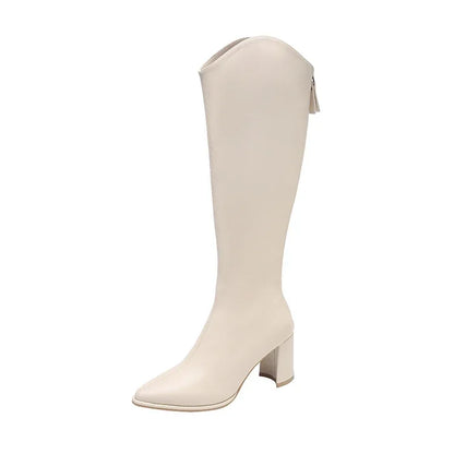 Zipper Boots with Thick High Heels – Simple Design, Knee High, Autumn & Winter Boots