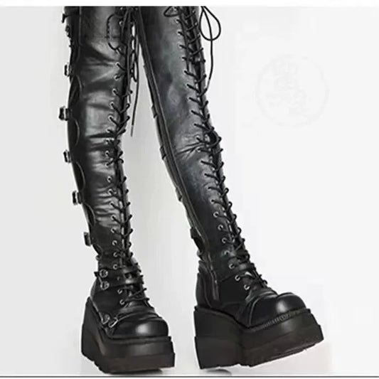 Wedges Long Boots - Autumn/Winter Over-the-Knee Boots for Women, Cosplay High Platform, High Heel Gothic Botas