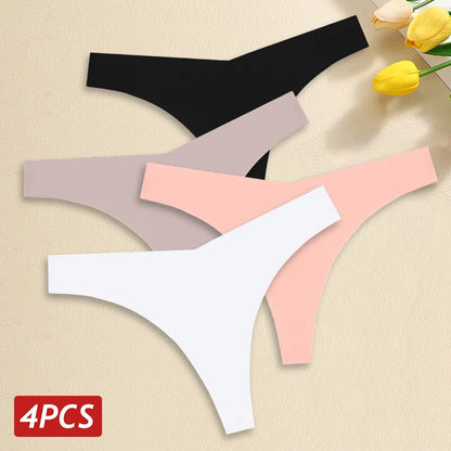 4PCS Women's Seamless Ice Silk Thongs – Sexy, Low Waist, Ultra-Thin, Breathable, T-Back Underwear, No Trace Lingerie