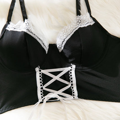Maid Cosplay Lingerie Set – 5-Piece Sexy Lace Apron Uniform with Bow & Bandage Details
