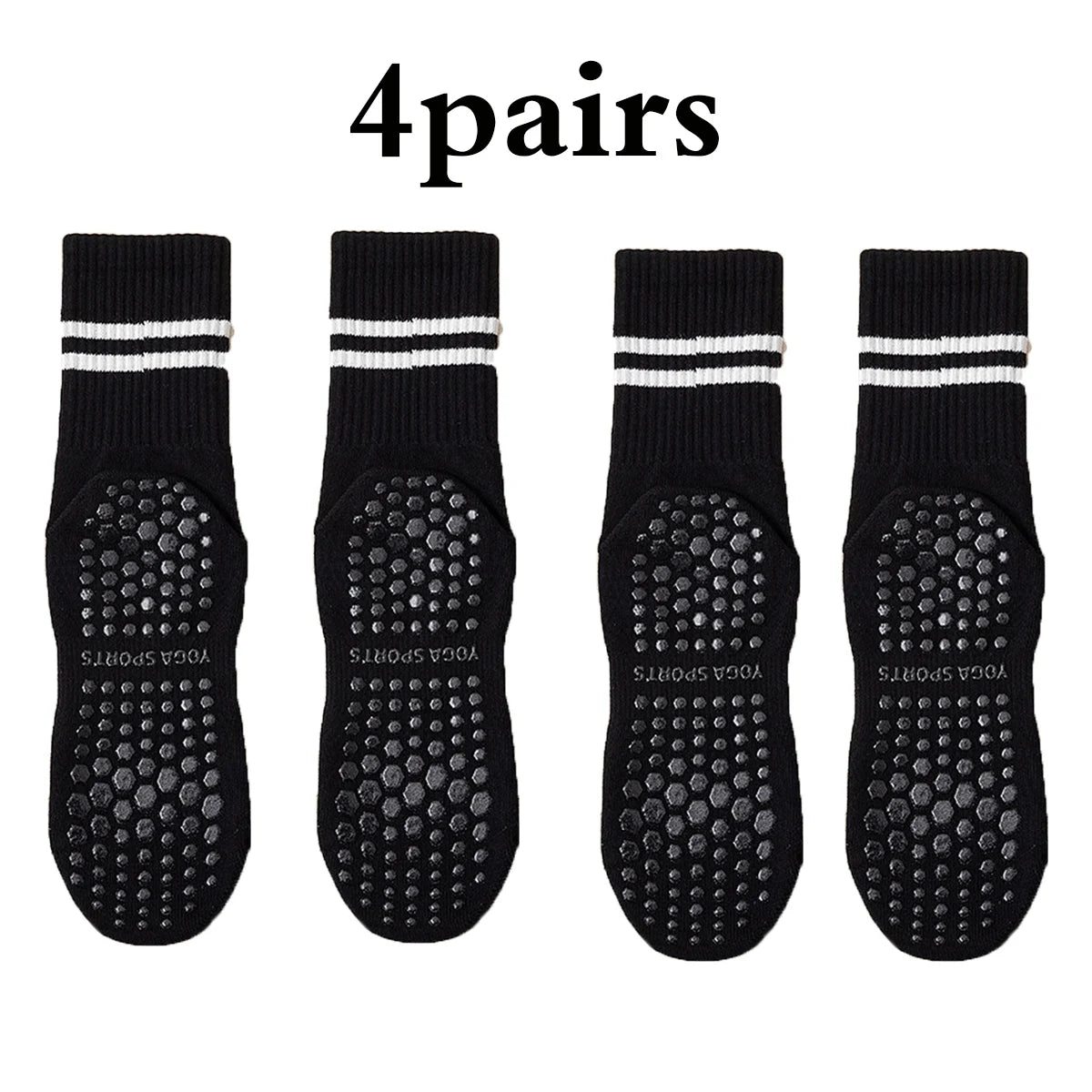 4 Pairs Medium length Socks, Pure Cotton Anti Slip Silicone Indoor Fitness Pilates