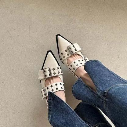 French Style Pointed Toe Mary Jane Shoes for Women – Retro Medium Thick Heel, Perfect for Skirts, Small Leather Shoes