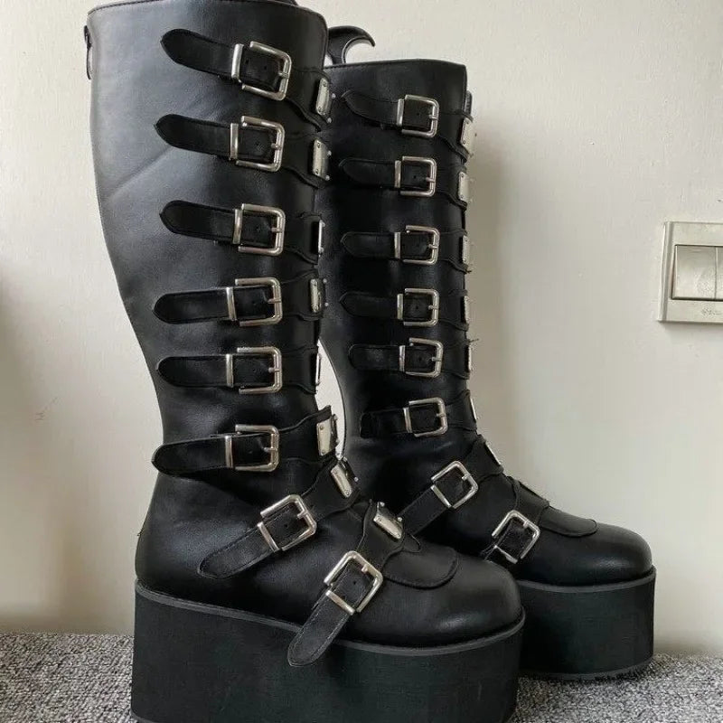 Gothic Shoes Platform Knee High Punk Black Sexy