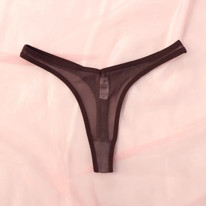 Seamless Tiny Thong Panties – Sexy Translucent Mesh, Soft T-Back, Tangas Lingerie for Women
