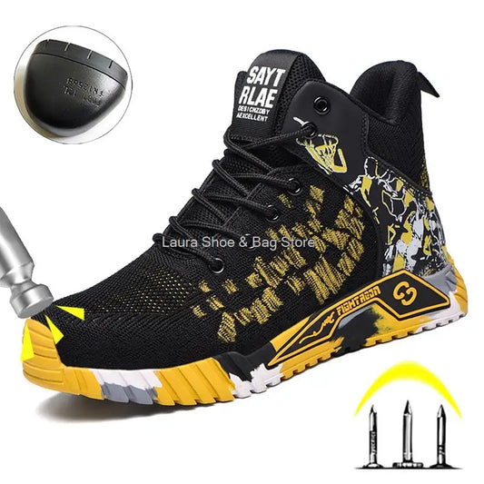 High Top Safety Shoes – Steel Toe Work Shoes for Men, Anti-Smash, Indestructible Work Boots, Breathable Safety Footwear