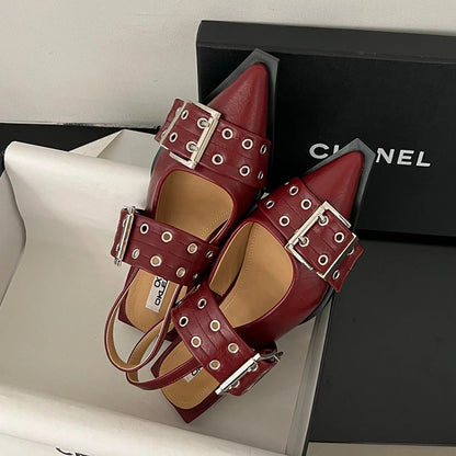Flat With Shoes – Designer Luxury Buckle Fashion Ladies Flats Shoes, Slingback Pointed Toe Casual Female Sandals Mules