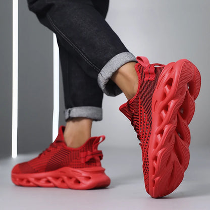 Comfortable Sneakers – Breathable Mesh Tennis Sports Running & Walking Outdoor Shoes for Men, Red Flying Weave, Slip-on Gym Shoes