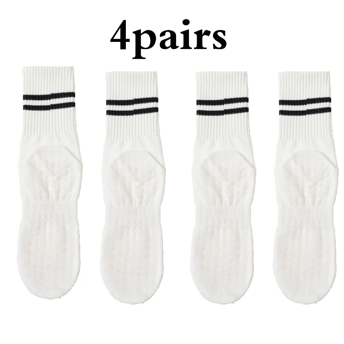 4 Pairs Medium length Socks, Pure Cotton Anti Slip Silicone Indoor Fitness Pilates