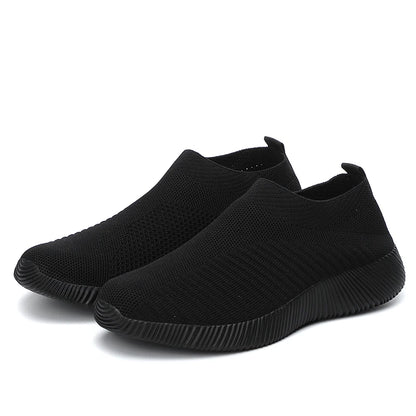 Solid Color Mesh Sneakers – Flying Woven Walking Fashion Slip-on Flat Shoes for Sports, Running, and Tennis