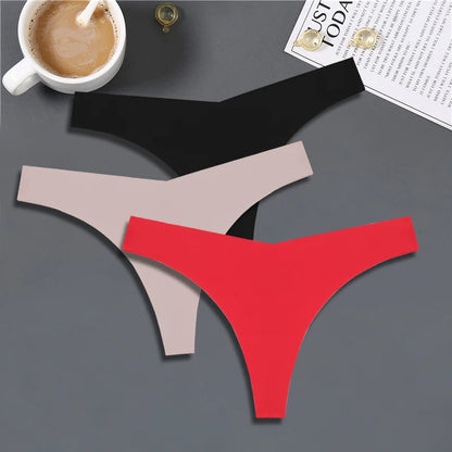 3PCS Women Ice Silk Seamless Thongs – Sexy V-Waist, Low Rise, Sporty, Breathable, 10 Solid Colors