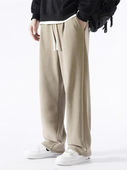 Men's Sweatpants – Korean Fashion, Thick Warm Fleece, Wide Leg Straight Fit, Casual Thermal Velvet Trousers for Winter