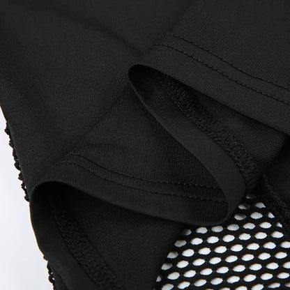 Goth Mesh Patchwork Crop Top – Sexy Hollow-Out, Long Sleeve, Eyelet Detail, Punk Style, Slim Fit Streetwear Tee