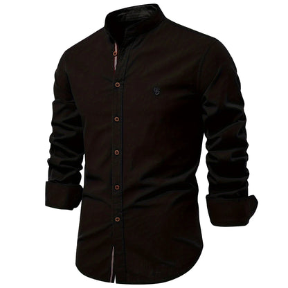 100% Cotton Social Shirt For Men – Solid Color, Long Sleeve, High Quality Brand, Spring Stand Collar, Casual Style