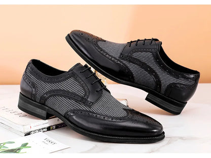 Leather Brogues – Fashion Wedding Party Men Dress Shoes, Italian Designer Male Driving Formal Shoes, Lace-Up Men Oxfords, Big Size