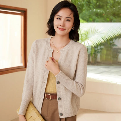 100% Wool Cardigan – Solid Color, Warm Knitwear, Casual Autumn Winter Outerwear