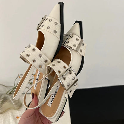 Flat With Shoes – Designer Luxury Buckle Fashion Ladies Flats Shoes, Slingback Pointed Toe Casual Female Sandals Mules