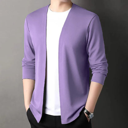 Slim Cardigan – Spring and Autumn Thin Outwear, Casual Long-Sleeved Trendy Versatile Men's Fashion Solid Color Slim Autumn Cardigan