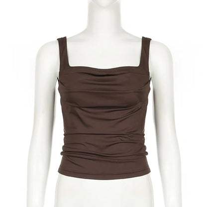 Women’s Tank Tops – Summer, Solid Color, Sexy, Backless, Streetwear, Casual, Slim Fit, Sleeveless, Camisole, Fashion Folds