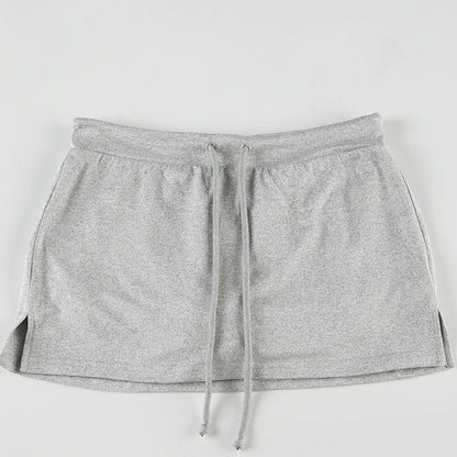 Solid Lace-Up Mini Skirt – Sexy American Retro, Vintage Casual, A-Line Knit Bottoms