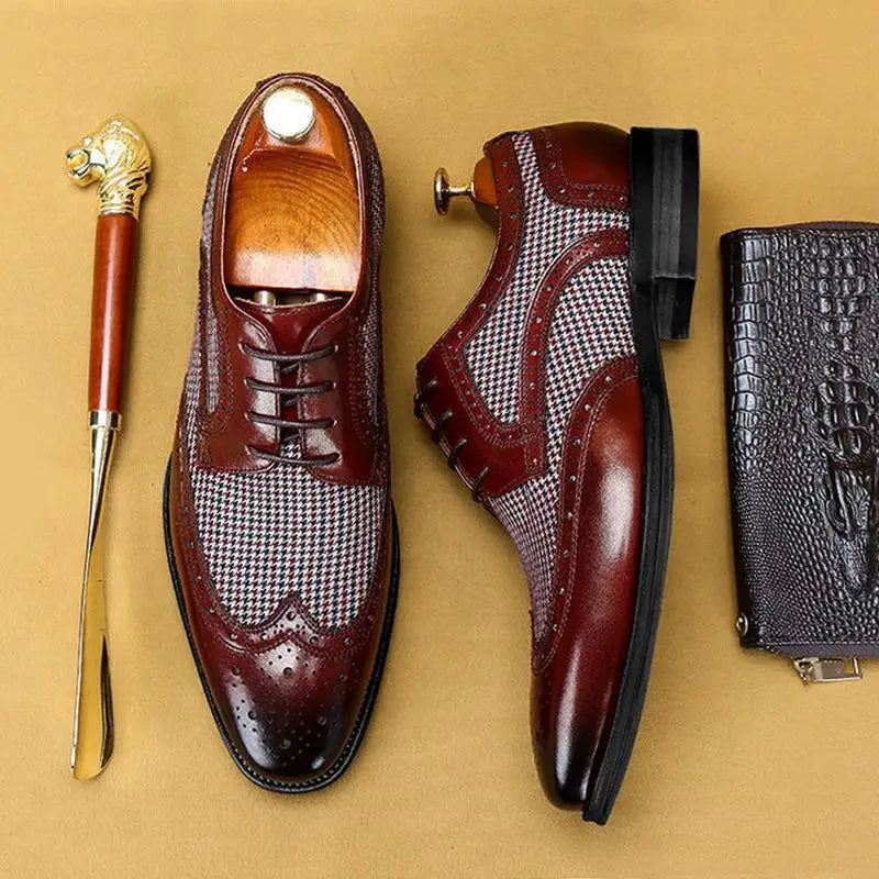 Leather Brogues – Fashion Wedding Party Men Dress Shoes, Italian Designer Male Driving Formal Shoes, Lace-Up Men Oxfords, Big Size