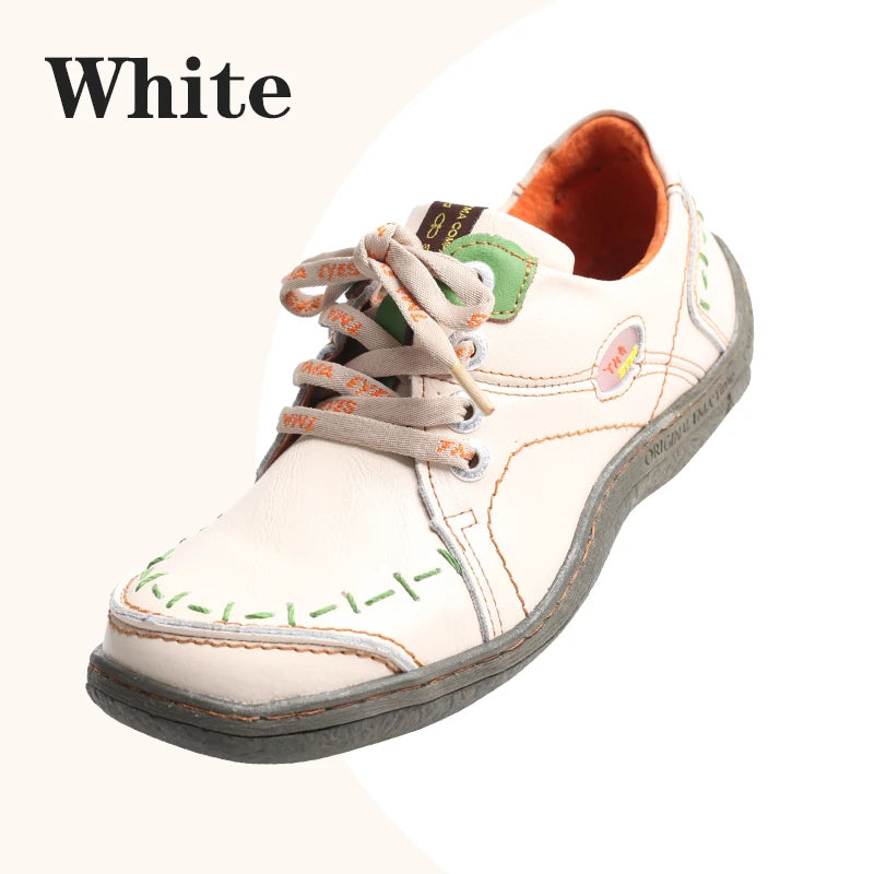 Hand-Stitched Leather Sneakers – Lightweight Flat Design Shoes for Women