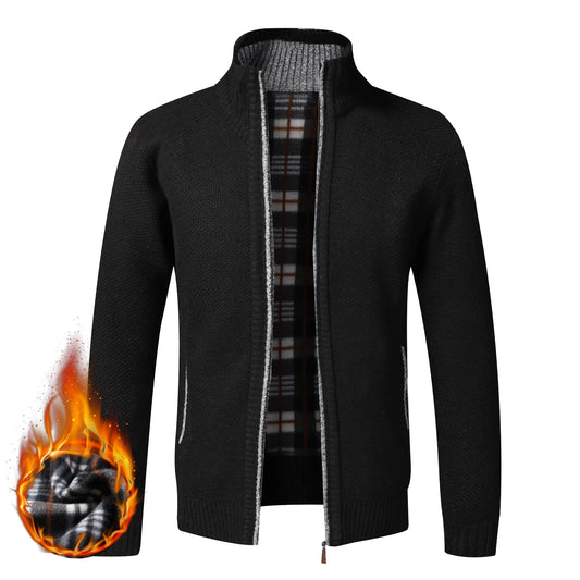 Warm Cardigan – Men's Fleece Sweater With Full Zip, Slim Fit, And Luxury Brand Knitted Design, Perfect For Cold Weather
