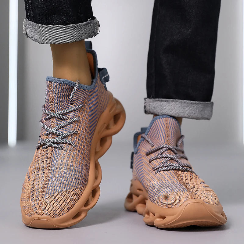 Comfortable Sneakers – Breathable Mesh Tennis Sports Running & Walking Outdoor Shoes for Men, Red Flying Weave, Slip-on Gym Shoes
