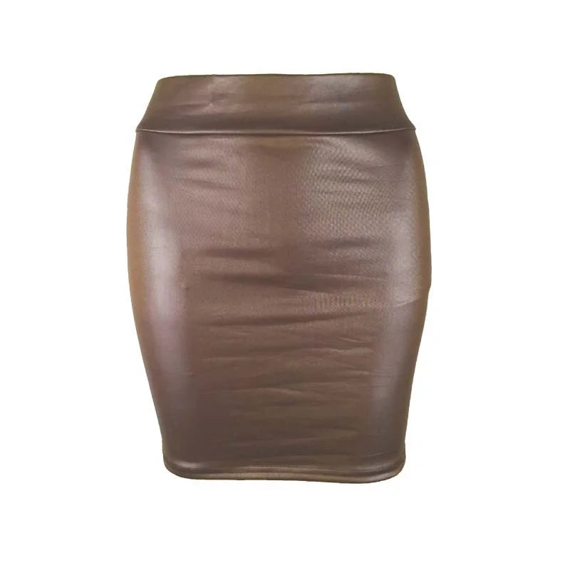 Slim Imitation Leather Pencil Mini Skirt High Waist