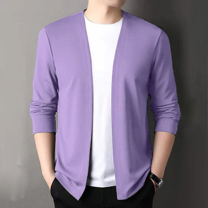 Slim Cardigan – Spring and Autumn Thin Outwear, Casual Long-Sleeved Trendy Versatile Men's Fashion Solid Color Slim Autumn Cardigan
