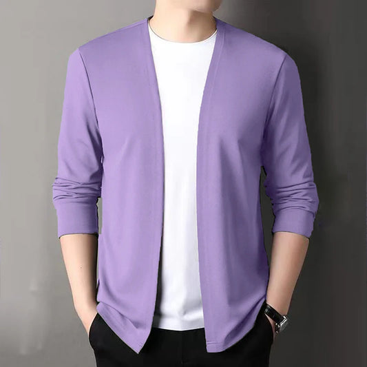 Slim Cardigan – Spring and Autumn Thin Outwear, Casual Long-Sleeved Trendy Versatile Men's Fashion Solid Color Slim Autumn Cardigan