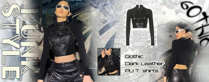 Goth Mesh Patchwork Crop Top – Sexy Hollow-Out, Long Sleeve, Eyelet Detail, Punk Style, Slim Fit Streetwear Tee