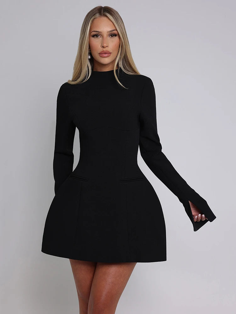 Long Sleeve Backless Sexy Mini Dress For Women New O Neck High Waist A-line