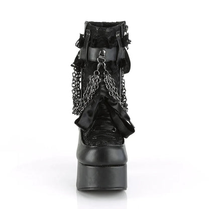 Gothic Style Chain Lace Up Bow Women Short Boots Retro Round Toe Square Heel Chunky Platform Ankle Boots Punk