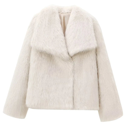 Women's Fur Coat – Plush Burgundy Bomber, Cropped Long Sleeve, Warm Winter Casual Jacket