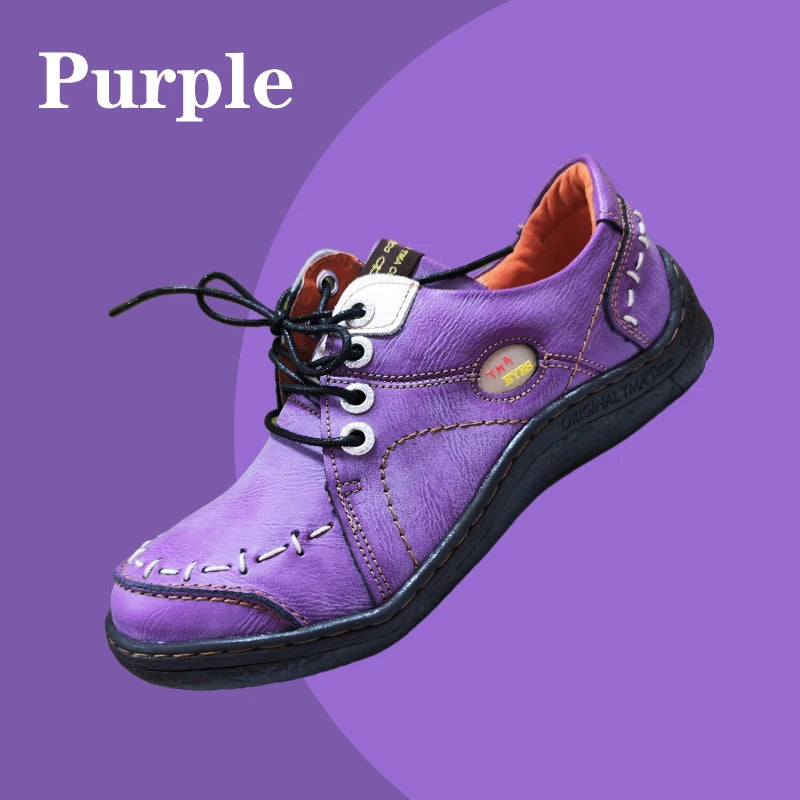 Hand-Stitched Leather Sneakers – Lightweight Flat Design Shoes for Women