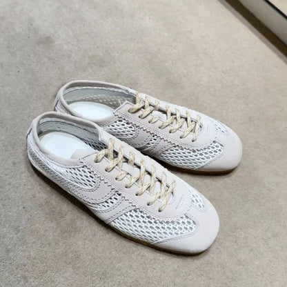 Casual Sneakers - Comfortable Deerskin Board Shoes, Lace-Up Flat Trainers for Women, Femmes Cuir Allemand Trainers, New Collection