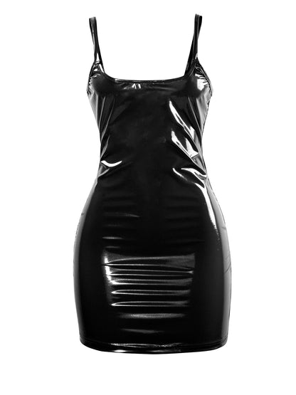Women Sexy PU Leather Mini Dress – Sleeveless, Bodycon, Elegant Slip Dress for Party & Night Club, Summer Short Dress