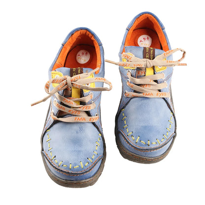 Hand-Stitched Leather Sneakers – Lightweight Flat Design Shoes for Women