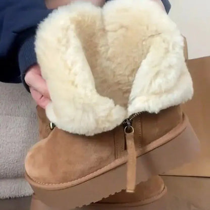 Thick Cotton Boots with Added Fleece – New Warm Fur Integrated Short Tube Thick Sole Snow Boots, Women's Side Zipper