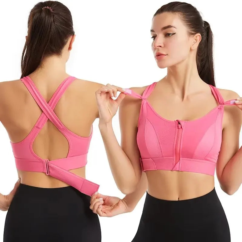 Sports Bras Front Zipper Adjustable Strap Shockproof