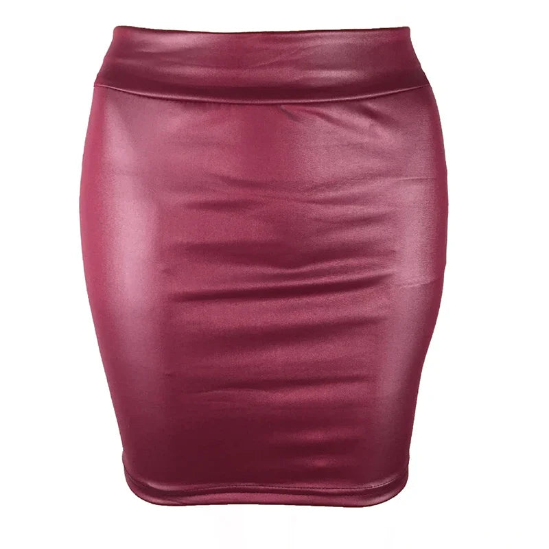 Slim Imitation Leather Pencil Mini Skirt High Waist